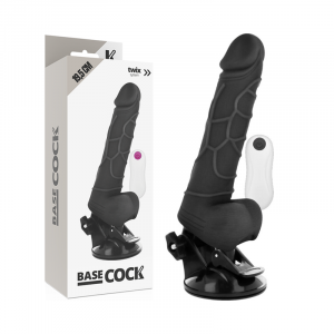 BASECOCK - VIBRADOR REALÍSTICO CONTROL REMOTO NEGRO CON TESTÍCULOS 19.5 CM -O- 4 CM