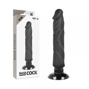 BASECOCK - VIBRADOR REALÍSTICO 2-1 NATURAL NEGRO 20 CM -O- 4 CM